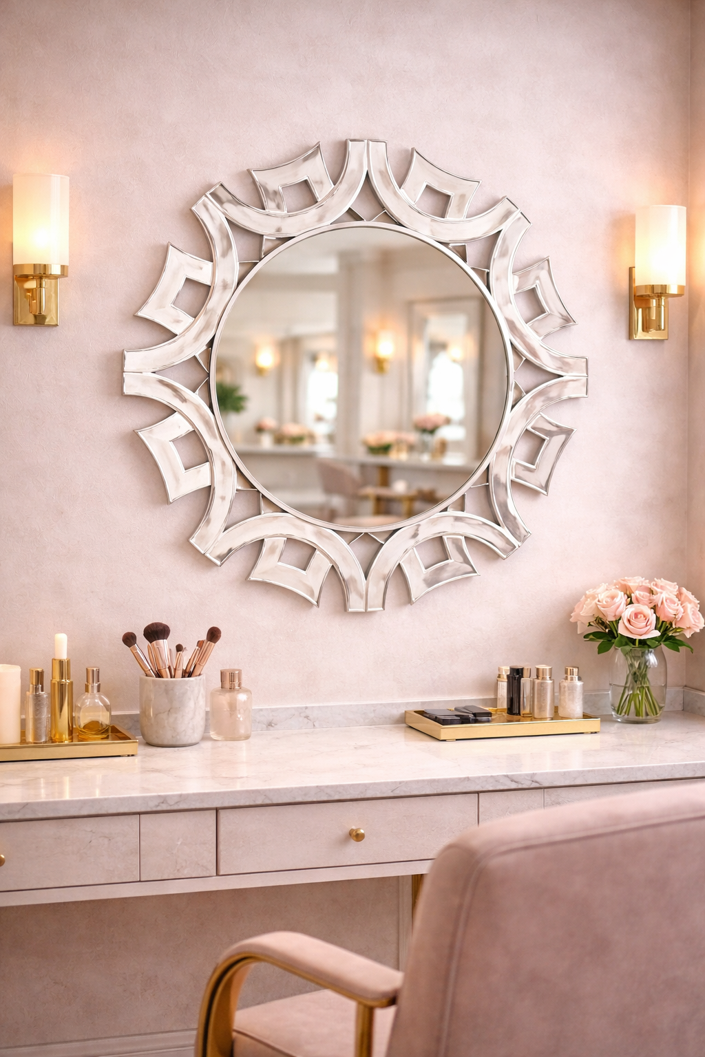 Handmade Silver Glass Round Venetian Design Wall Mirror thumbnail